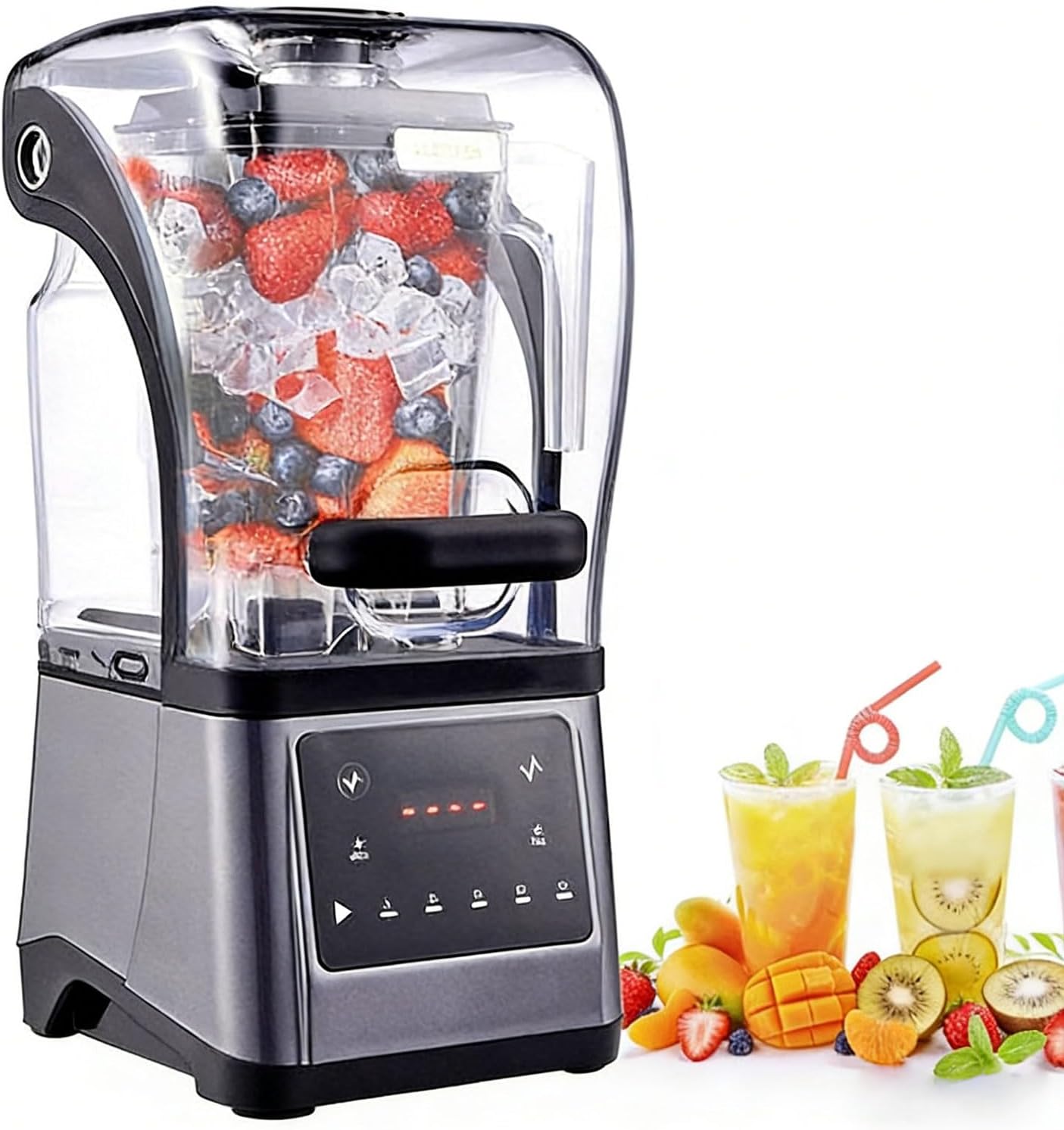 Commercial Blender with Sound Enclosure, 1.6L Capacity Quiet Electric Blenders Smoothie Maker with Smart Panel Control, 2000W High Performance Blenders for Ice Crushing, Smoothie