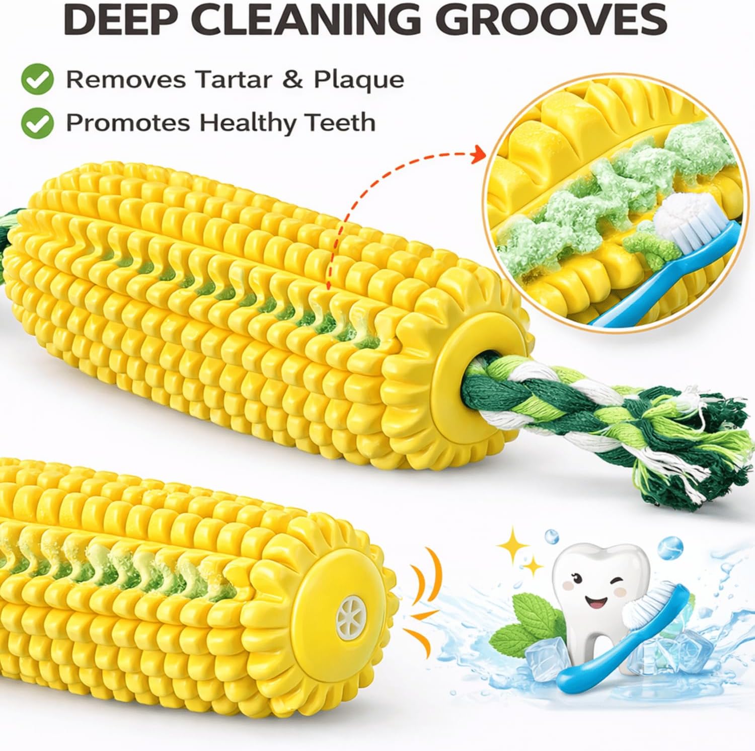 6.3 inch Corn Dog Toys for Aggressive Chewers, Durable Rubber Teething Toys for Puppies, Dog Toys to Keep Them Busy, Squeaky Dog Toy, Bite and Brush Dental Toy for Small Medium and Large Dogs | Durable TPR Rubber Dental Chew Toy for Teeth Cleaning, Interactive Floating Toy for Puppies, Small, Medium & Large Dogs