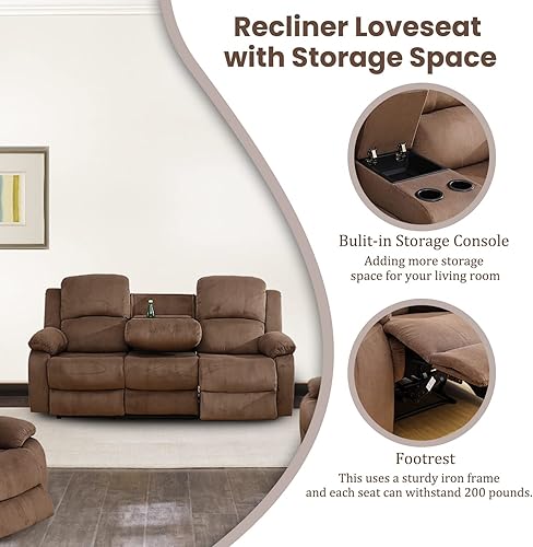Miniatura 4 de Sofá reclinable para sala de estar, sofá reclinable de tela de pana de 73 pulgadas, sofá biplaza reclinable Manaul con almacenamiento para consola y