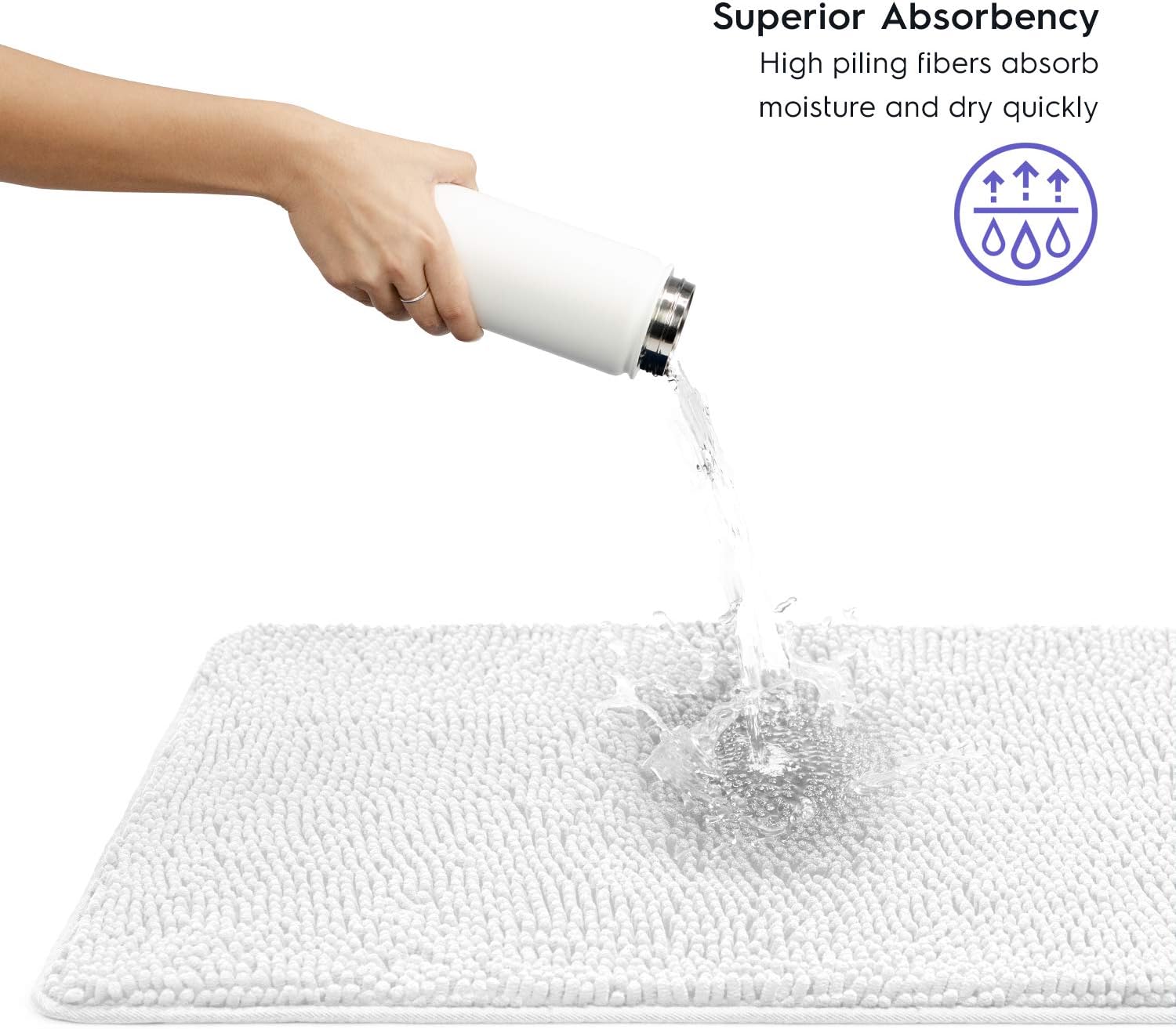 Tafts Bathroom Rugs, Extra-Thick Memory Foam Bath Mat, Ultra-Soft Chenille Microfiber, Highly Absorbent, Machine Washable, Shaggy Bath Mats for Bathroom, Rectangle Cutout (21x32 + 20x22, 2pcs) White