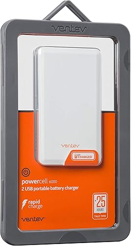 Ventev Powercell 6000 Batería portátil | Banco de energía con dos puertos USB | 6000 mAh, carga rápida | Paquete de batería externa ultra compacta