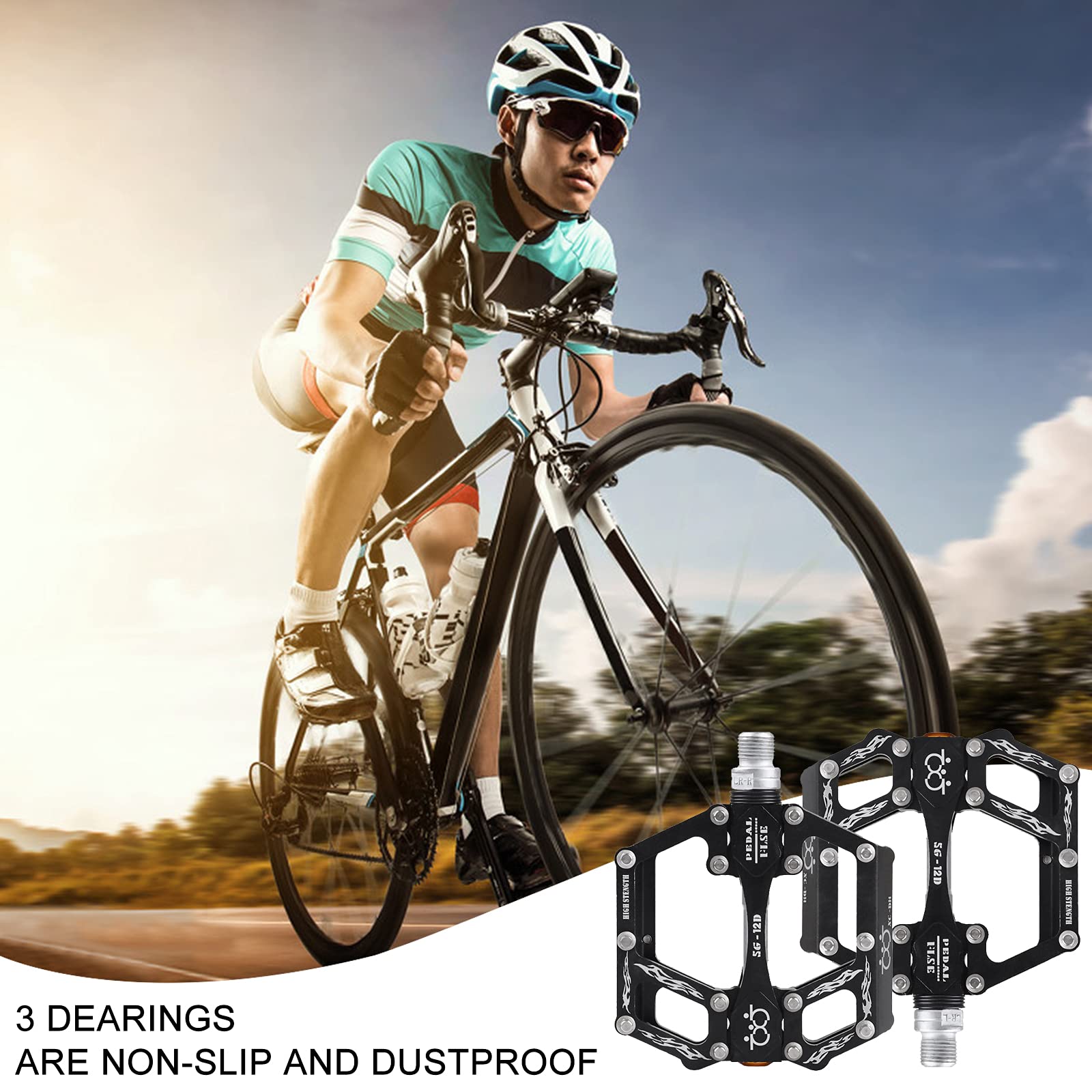 Pedali Per Bici In Alluminio - Antiscivolo Con 12 Tacchetti - Mandrino 9/16 - Per MTB, BMX, Strada - Foto 3