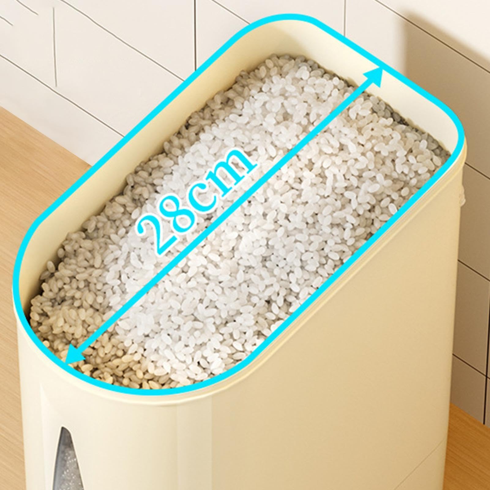 lyanny Contenitore Riso - Dispenser Ermetico Capacità 5 Kg - Con Misurino Incluso Contenitore Per La Conservazione Dei Cereali - Per Casa, Cucina E Piano Di Lavoro Cereali, Avena, Soia, Mais E Cibo