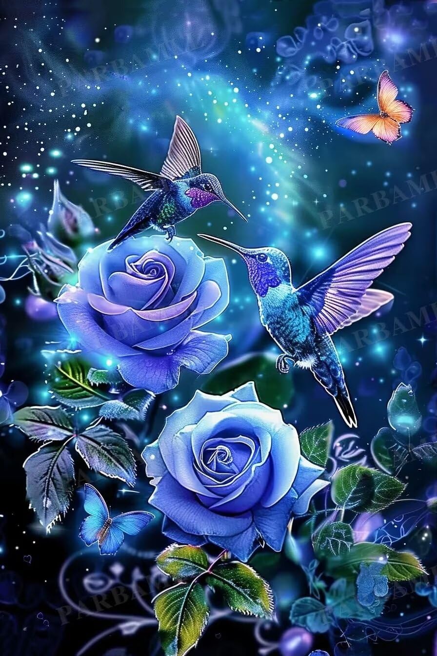 LAMPUP×NATAL DESIGN DIAMOND INSIDE　シェード Diamond Painting Kits - Blue Rose,5D Round Crystal Diamonds