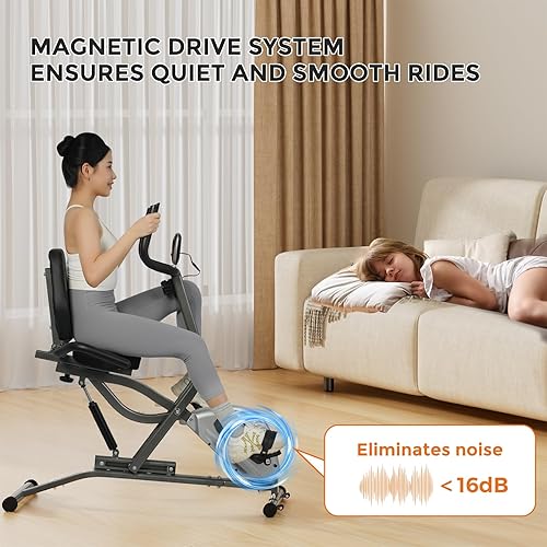 Miniatura 5 de Seanleecore Bicicleta estática 2 en 1 y asistencia en sentadillas y resistencia magnética, bicicleta estacionaria de conducción silenciosa,