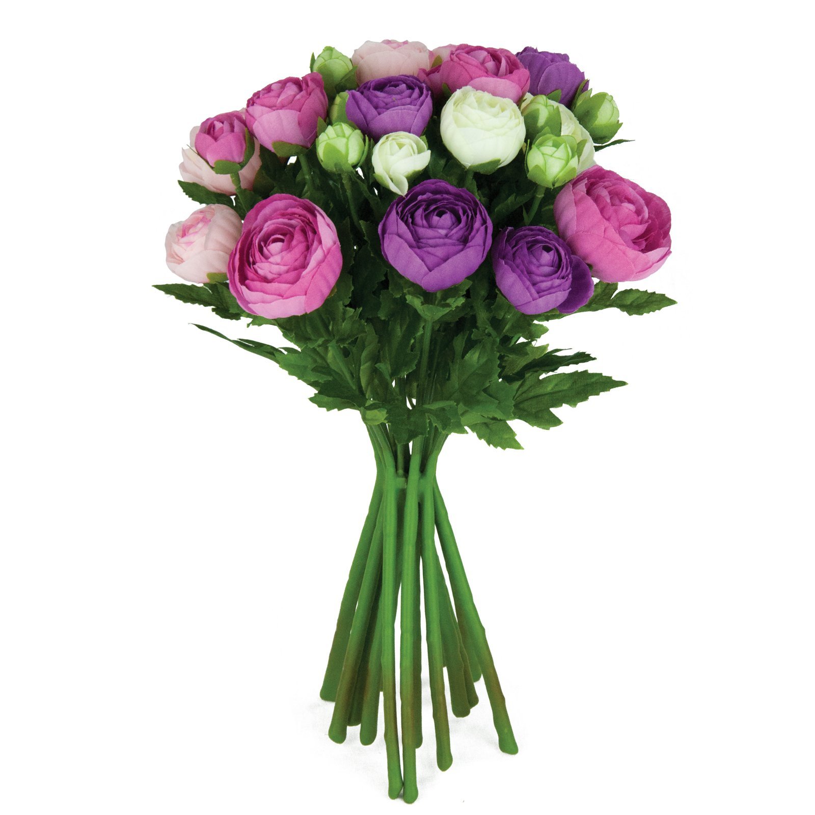 FloristryWarehouse Artificial silk flowers Ranunculus arrangement Pink Purple Cream 15 stems 33cm