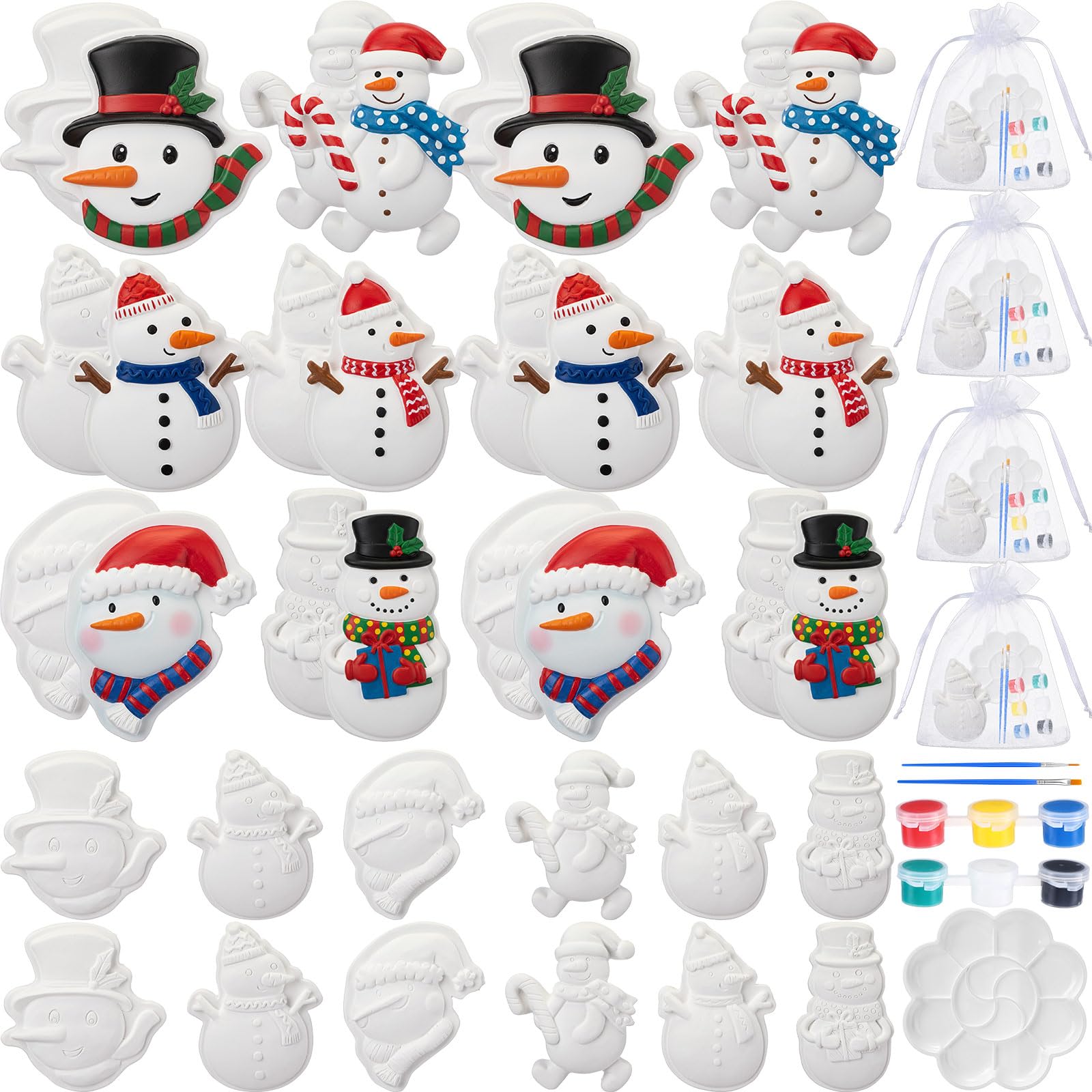 Zubebe 24 Sets Snowman Magnets DIY Paint Kit 12 Designs Crafts,Snowman
