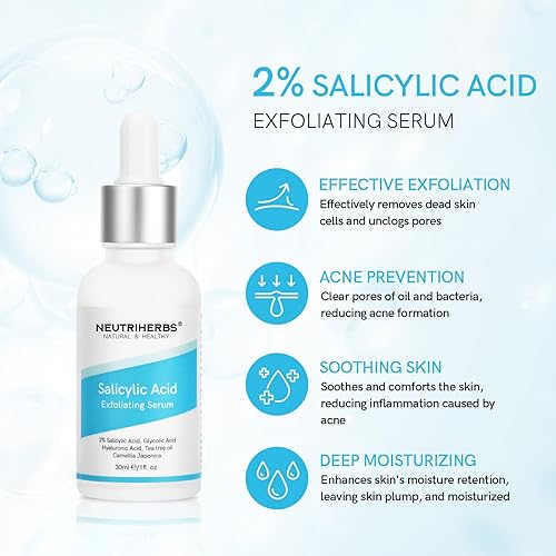 Miniatura 10 de NEUTRIHERBS Suero exfoliante de ácido salicílico, poros sin obstrucciones y minimizados, suero facial para piel grasa y propensa al acné - 1 onza