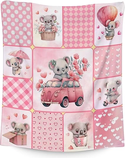 Koala Blanket Gifts - 50"x60" Cute Throw for Women, Girls - Pink Soft Fuzzy Blankets for Bed, Couch & Living Room