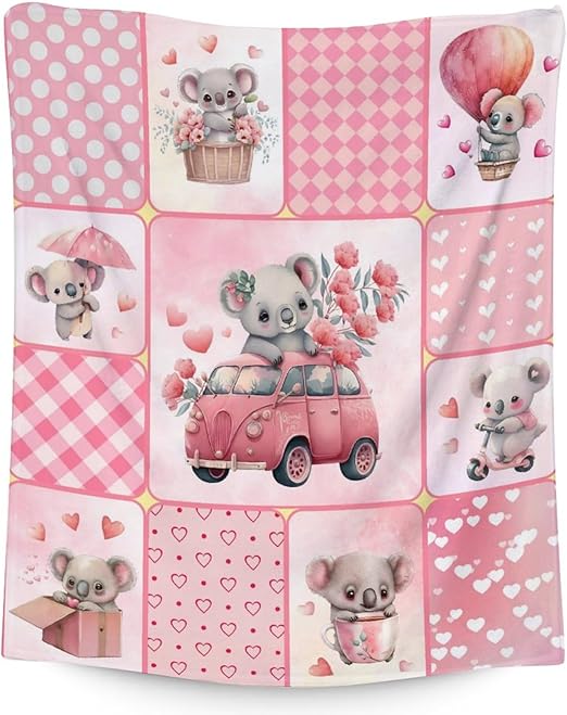 Koala Blanket Gifts - 50"x60" Cute Throw for Women, Girls - Pink Soft Fuzzy Blankets for Bed, Couch & Living Room