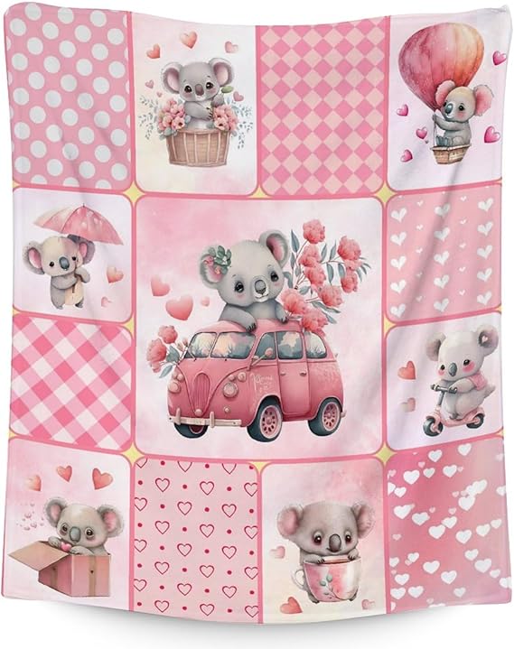 Koala Blanket Gifts - 50"x60" Cute Throw for Women, Girls - Pink Soft Fuzzy Blankets for Bed, Couch & Living Room