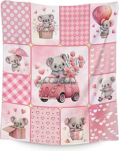 Koala Blanket Gifts - 50"x60" Cute Throw for Women, Girls - Pink Soft Fuzzy Blankets for Bed, Couch & Living Room