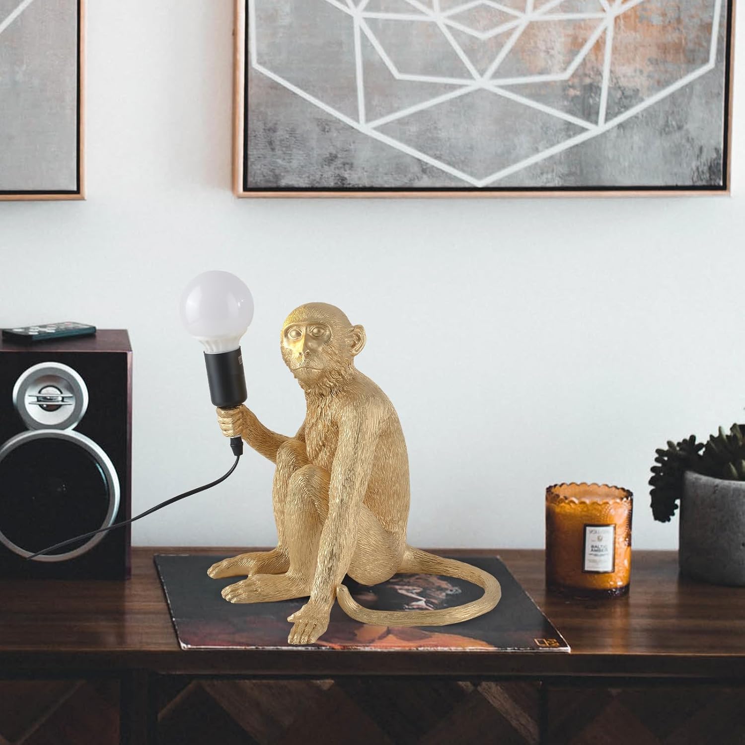 Modern Resin Sitting Monkey Table Lamp,Desk Lamp,Animal Lamp,Bedside LED Light for Home Decor,Living Room, Bedroom, Home Office, Kids Room(Gold)