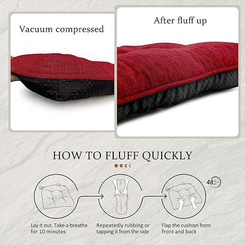 Miniatura 6 de LOVTEX Juego de 2 cojines para sillas de cocina, cojines antideslizantes para sillas de comedor, almohadillas de espuma viscoelástica triturada con