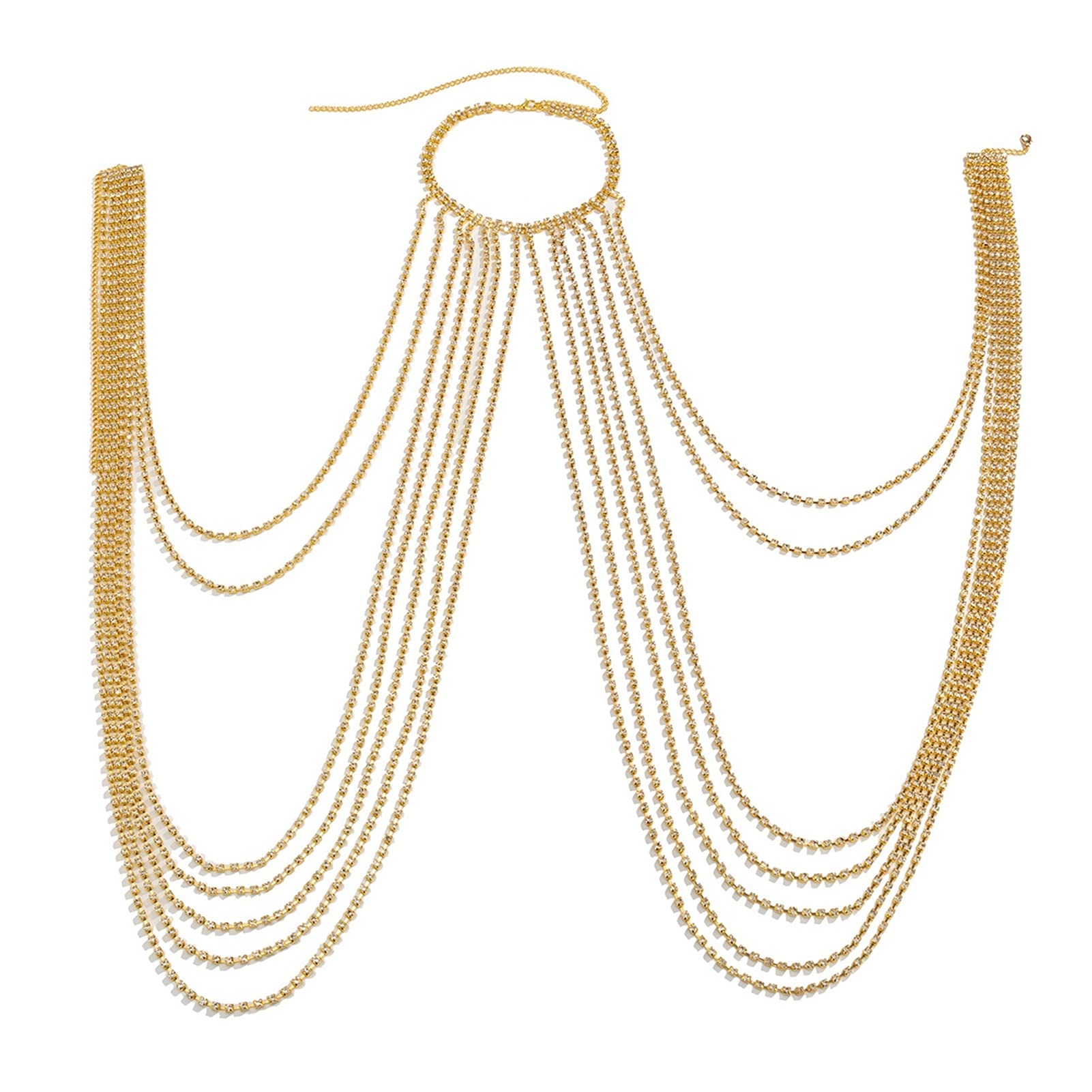 Body Chain Damen Kette - Goldfarbene einfache Strandkette mit Kreuzband für Taille und Bauch - Schwarze Harnaskette - Edler Schmuck für Damen - Accessoires