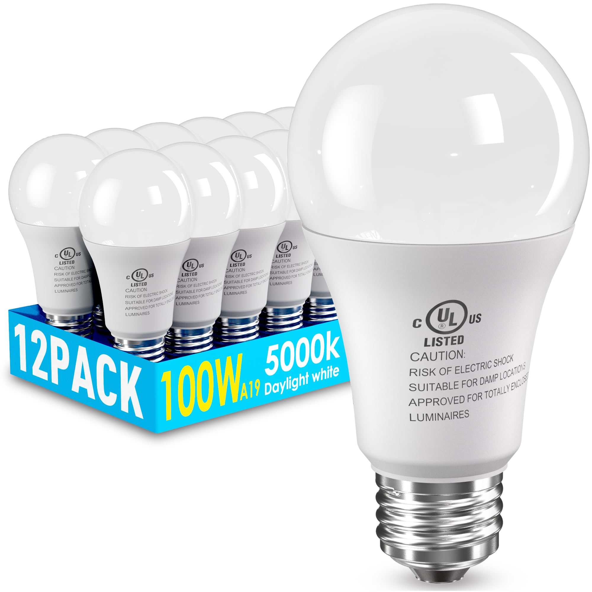 12 Pack LED Light Bulbs 100 Watt Equivalent A19 15W 5000K Daylight Super Bright White Light 1500 Lumens