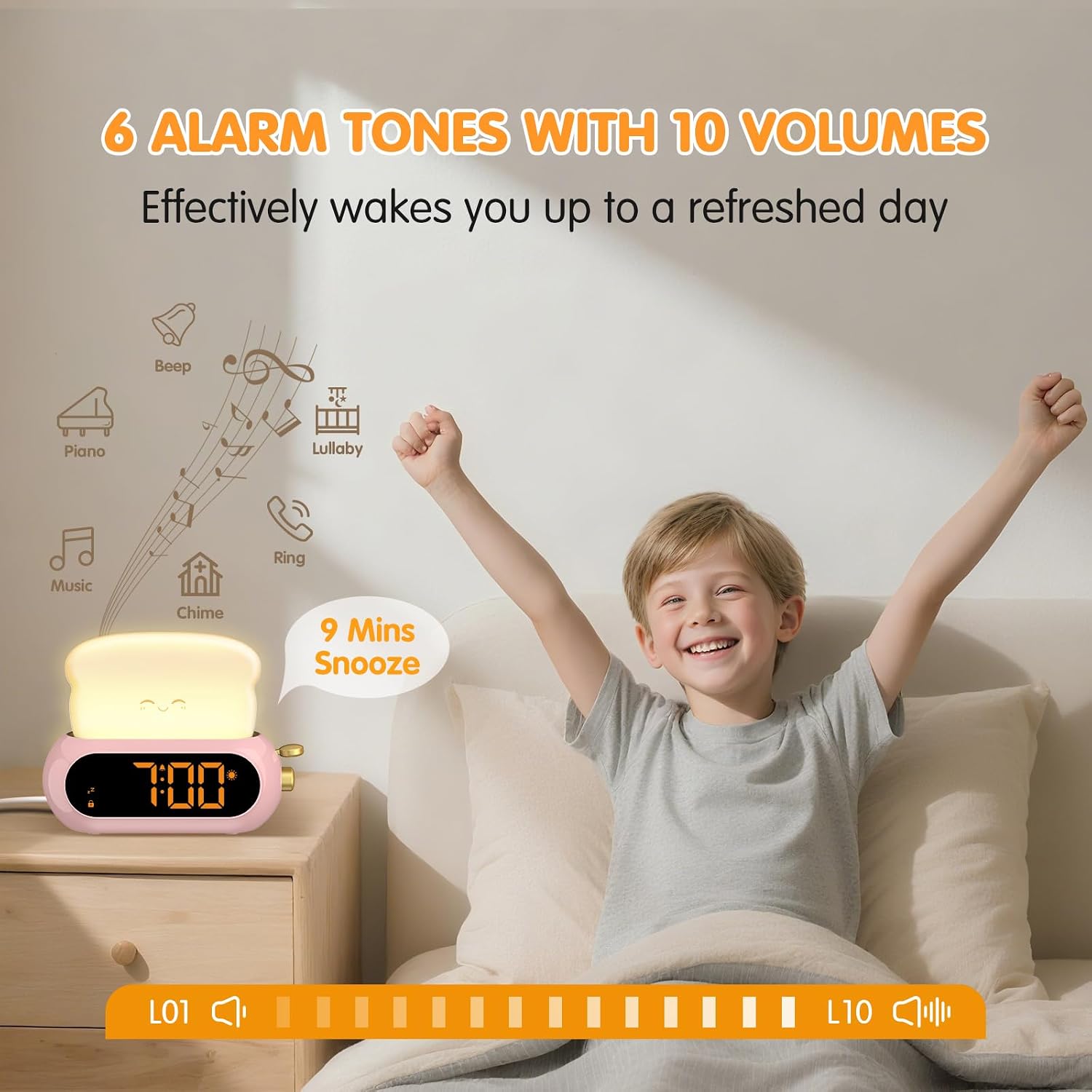 Netzu Alarm Clock for Kids, OK to Wake Clock with Night Light and Sound Machine, Pink Clock with 10 RGB Color, 6 Alarm Tones, Nap Timer, Snooze, Bedside Clocks for Girls Kids Teens Birthday Gifts