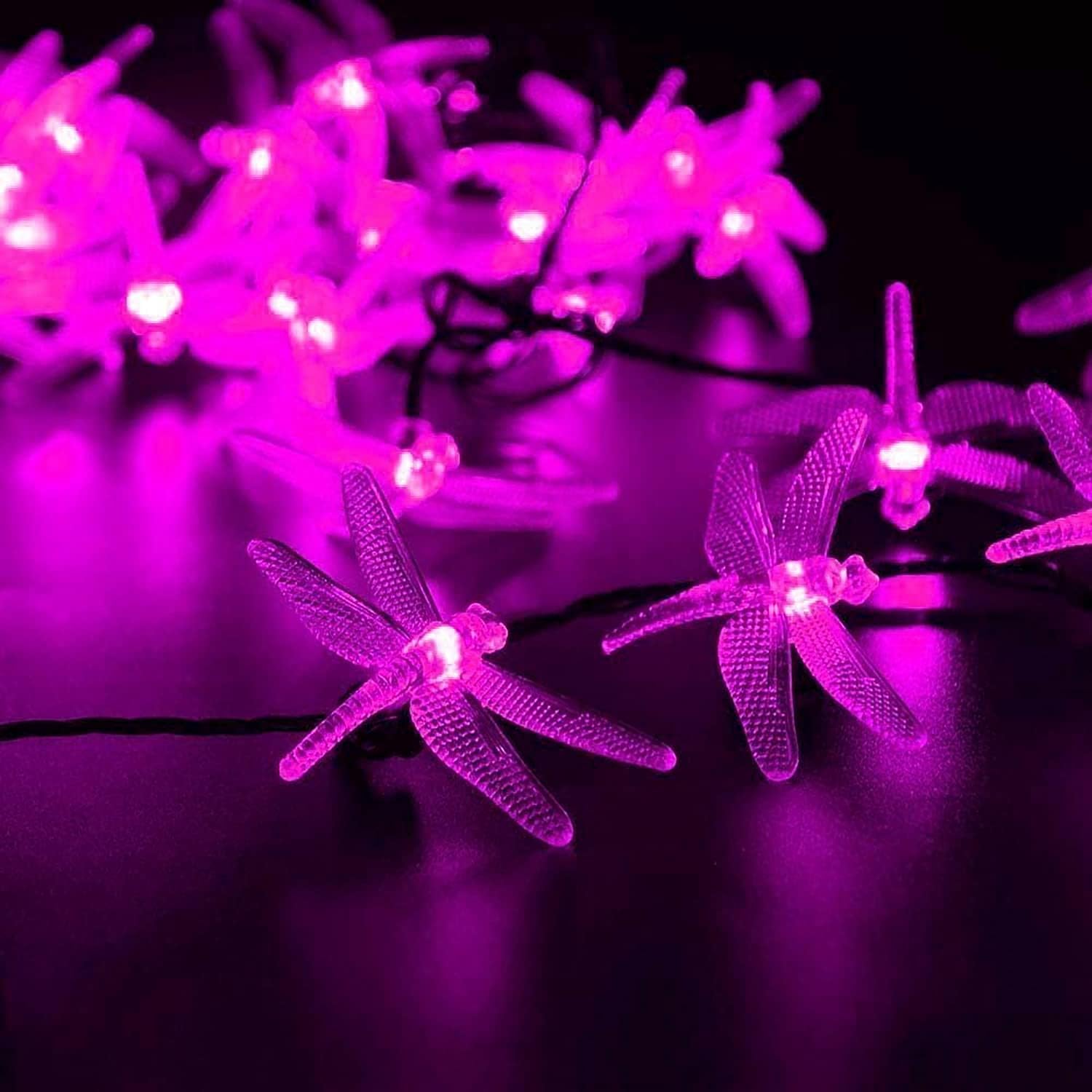 KINGCOO 30LED Dragonfly Solar Fairy Decorative String Lights Birthday Party Wedding Christmas for Indoor Bedroom Outdoor Home Garden Summer Valentine's Day Decoration (6M Pink)