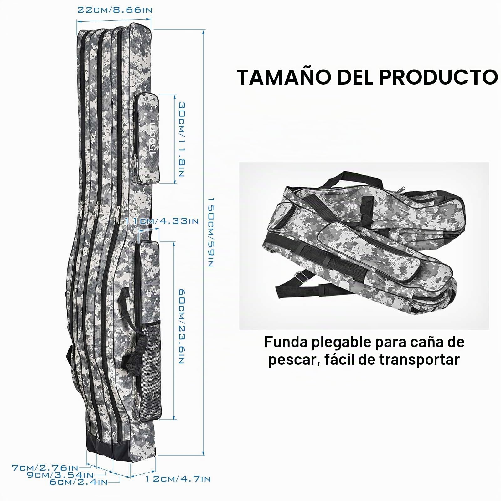 Dokeno bolsa para caña de pescar, 150 cm, 3 capas, resistente al agua, maletín de pesca con correa de transporte