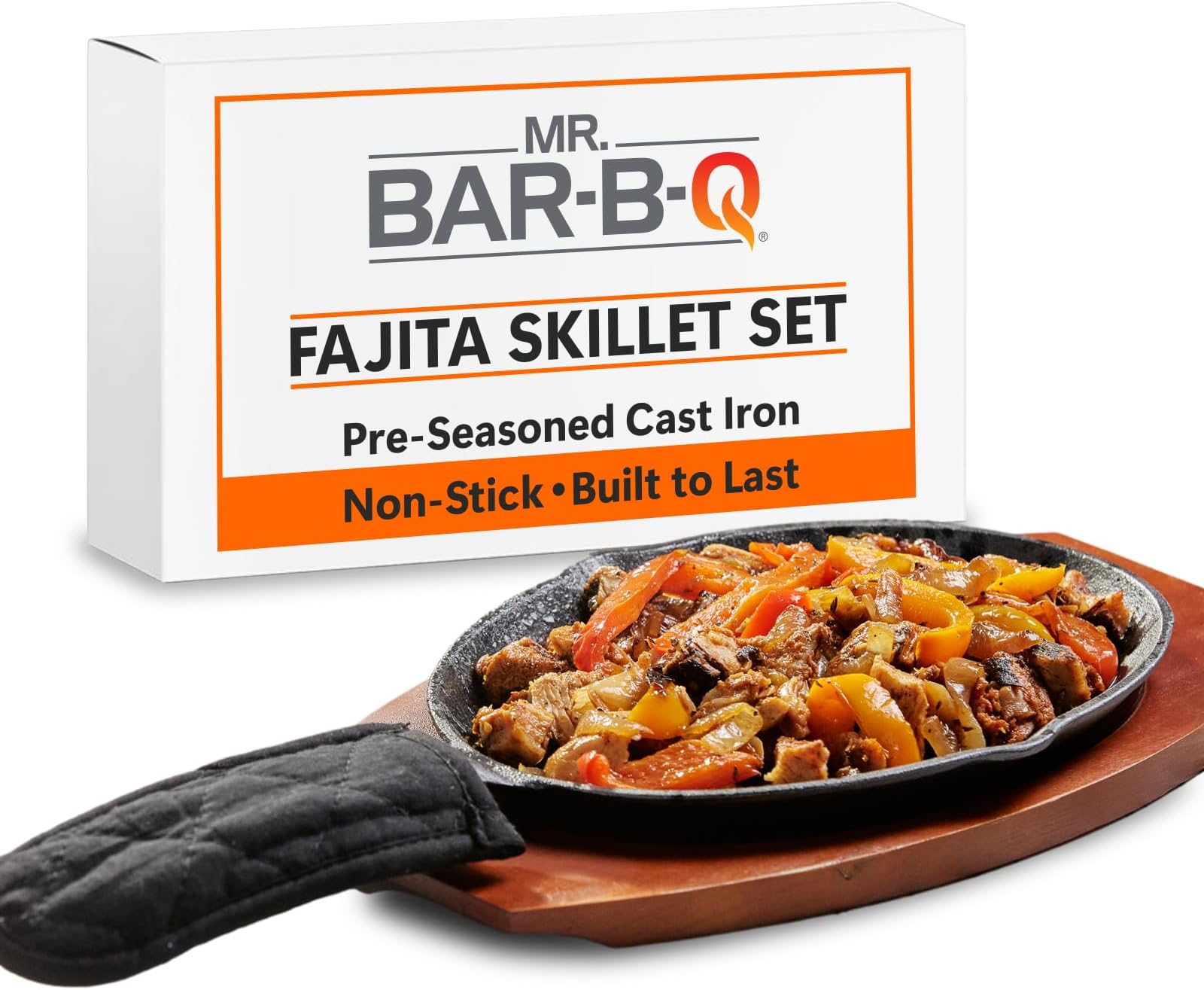 HAWOK Cast Iron Fajita Plate Sizzler Pan Set with Bamboo