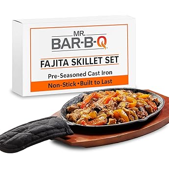 JapanBargain, Set of 2 Cast Iron Sizzling Plates with Wooden Bases – Steak & Fajita Serving Platters – Pre-Seasoned Grill, Oven, Induction Safe – 9.5" x 5.5" Plates, Home or Restaurant Use