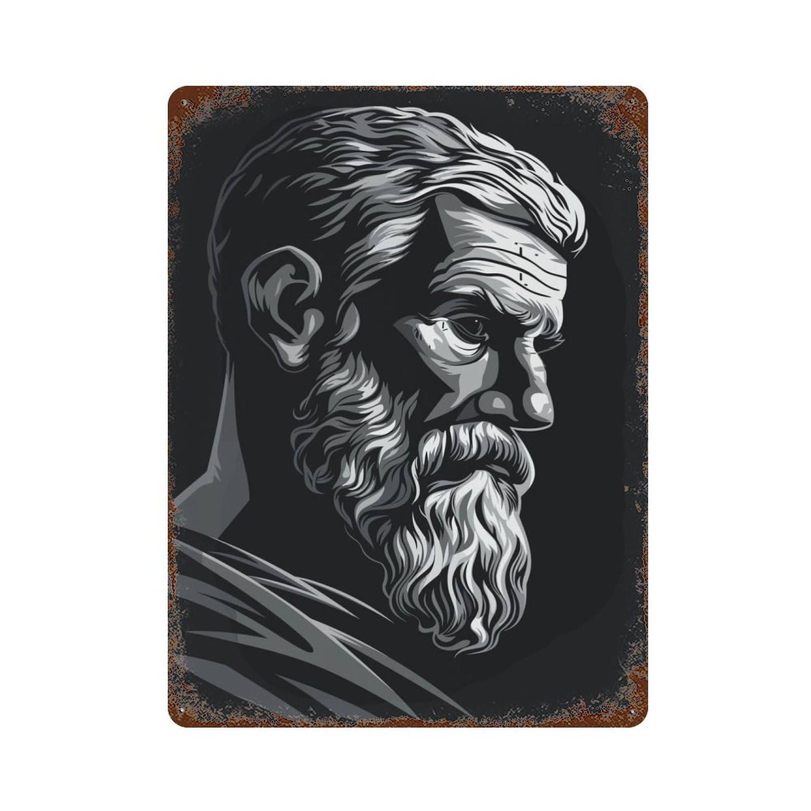 Epicurus Portrait Rusty Metal Tin Sign 15.7"x11.8", Industrial Home Decor for Garage, Pub Or Kitchen