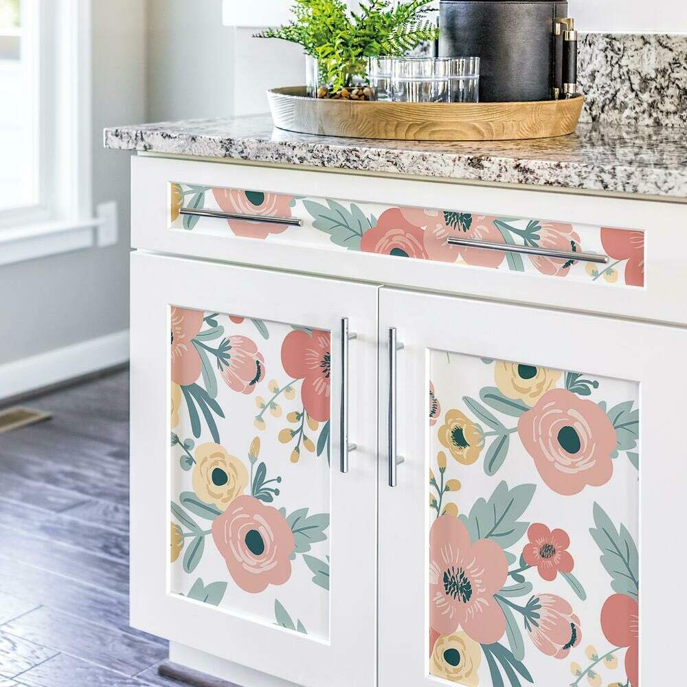 RoomMates RMK11624RL 45.72 cm x 5.74 m Vinyl Poppy Floral, White and Pink, Blanc Et Rose - Image 4
