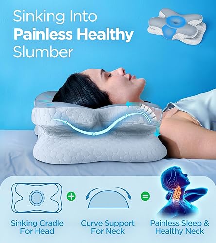 Miniatura 2 de Osteo Enjoy - Almohada cervical cervical para aliviar el dolor, contorno ergonómico en zonas que se adapta al dormir de lado, almohadas de espuma
