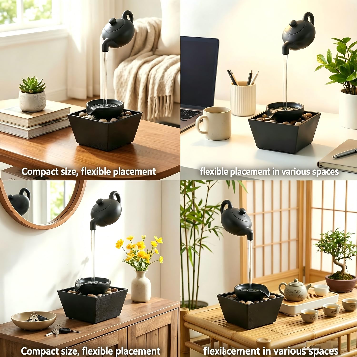 Fuente de agua flotante con luces LED, fuente de mesa zen interior con agua que fluye y piedras para decoración del hogar y la oficina