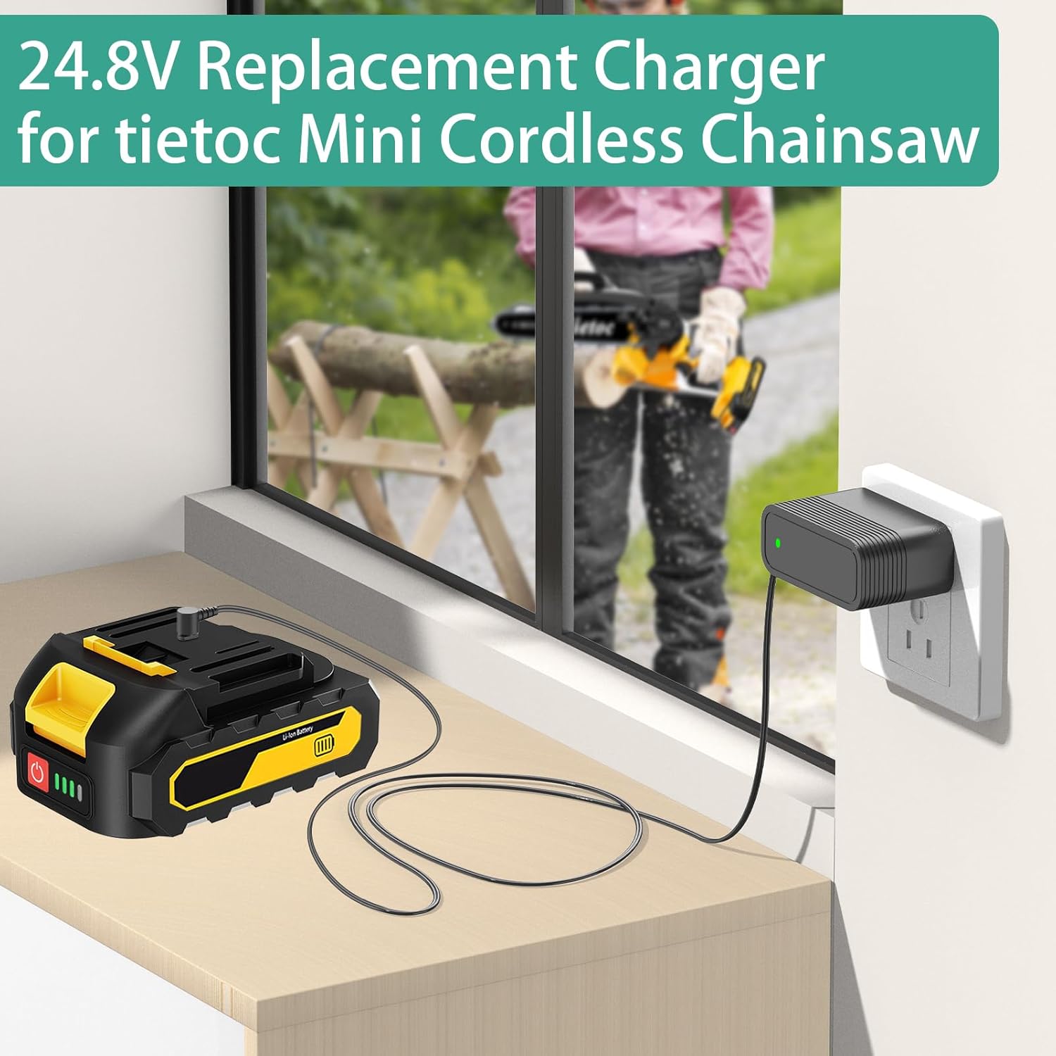 AC/DC Adapter Charger Compatible with tietoc Mini Cordless Chainsaw 4 inch / 6 Inch Handheld Chain Saw 21V 2.0Ah Lithium-ion Battery Pack - Image 2