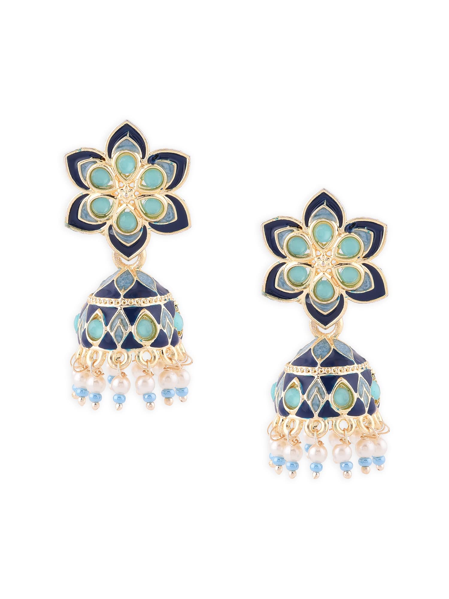 Zaveri Pearls Blue Meenakari Traditional Flower Jhumki Earring For Women-ZPFK14380 (B0B6PG41JN) Amazon Price History, Amazon Price Tracker