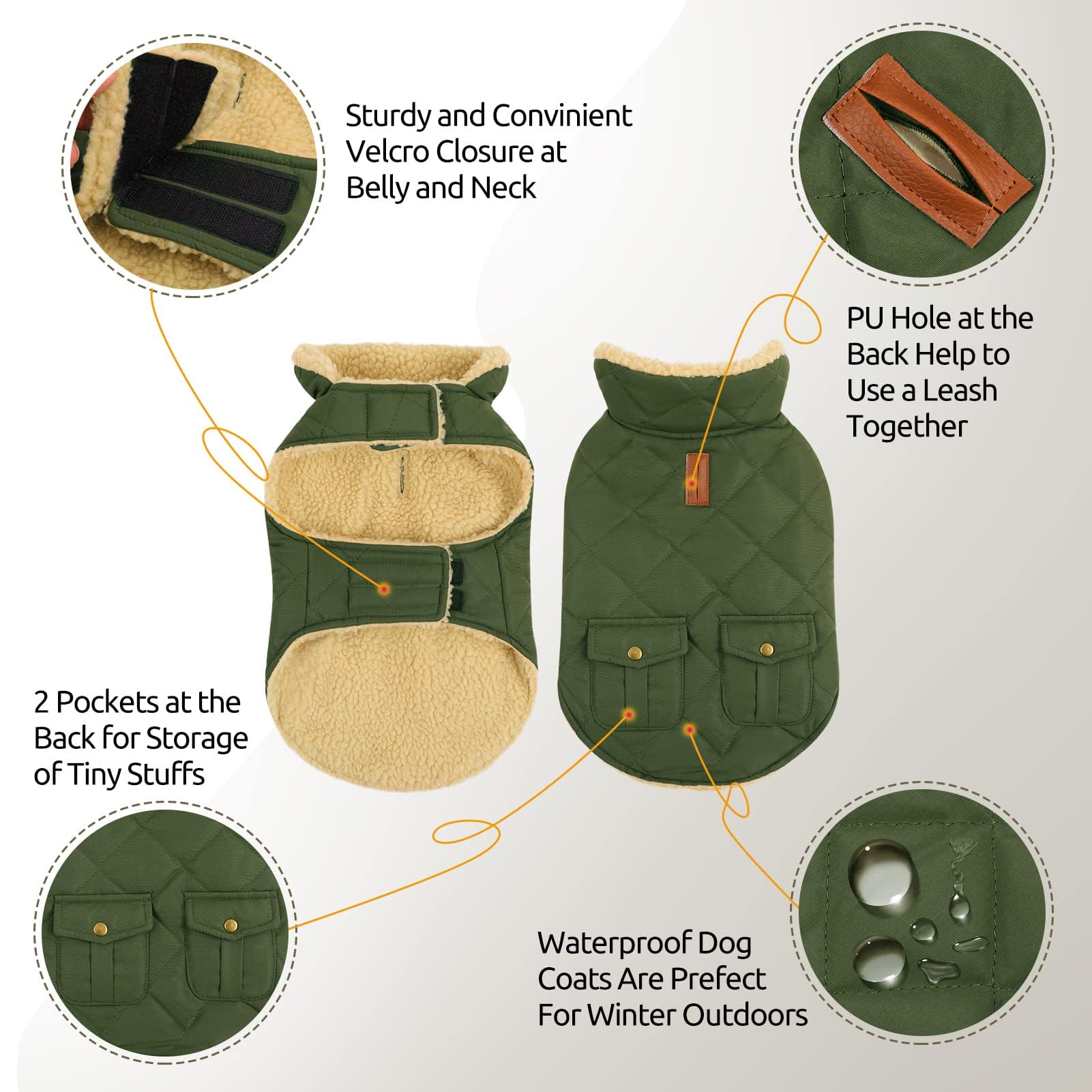 CITÉTOILE Cappotto per Cani, Gilet Invernale Chihuahua con foro Coulisse, Giacca Calda di lana Spessa Adatta a Cani Invernali Piccoli/Medi/Grandi, Verde, XS