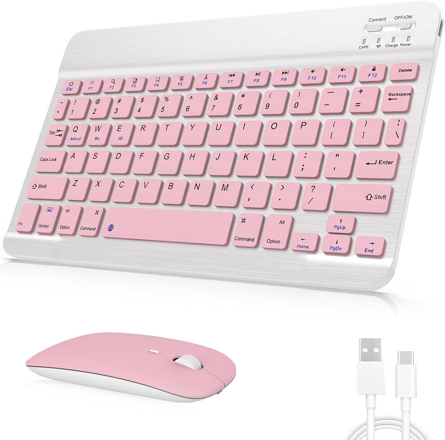 Rechargeable Bluetooth Keyboard&Mouse Combo for iPad, Ultra-Slim Portable Wireless Mouse Keyboard for 1Pad Pro Air Mini iPhone Samsung Tablet Cell Phone Android, 1PadOS/iOS 13&Above (Pink)-image-0