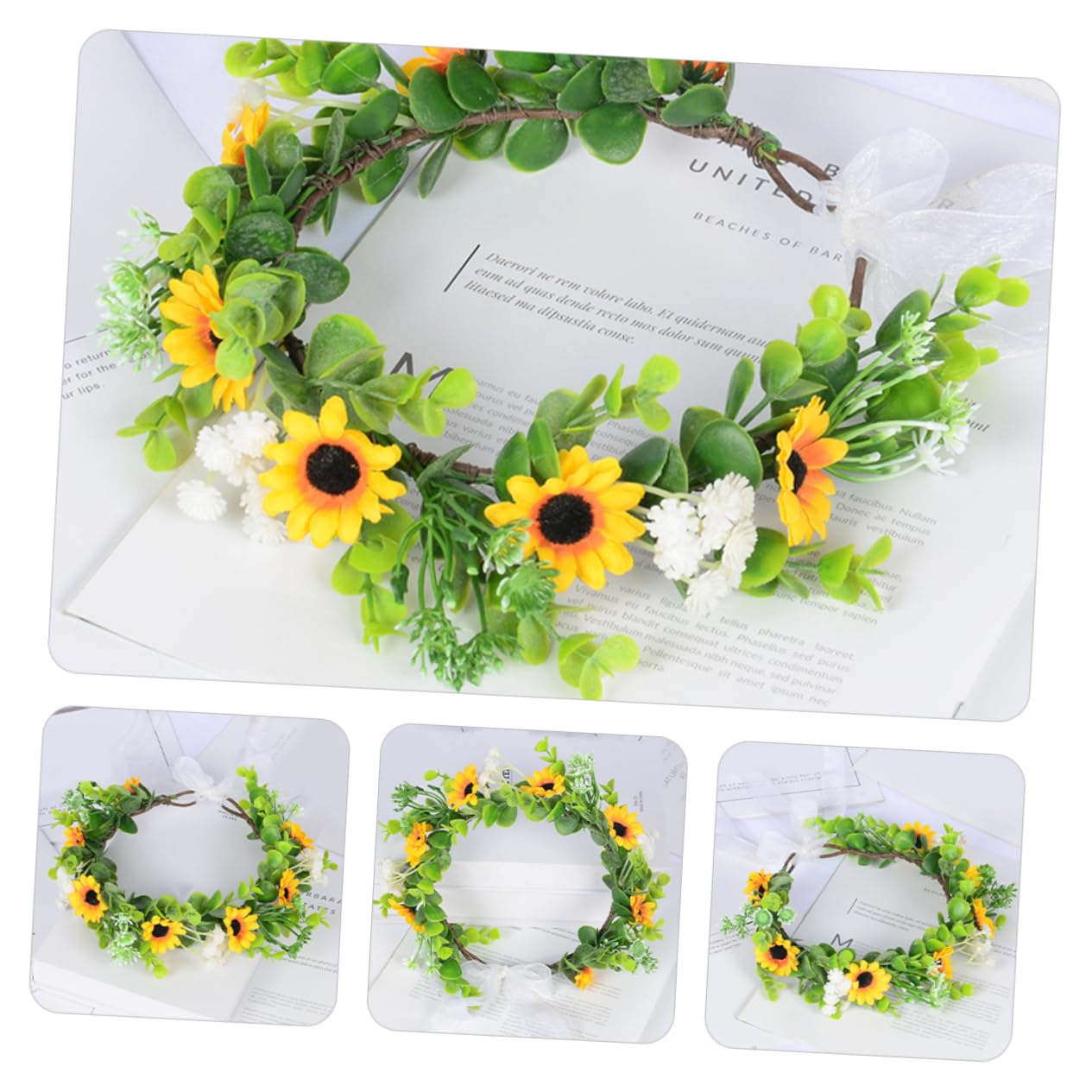 ABOOFAN 5 Stück künstlicher Girlanden-Kopfschmuck Hochzeit heiraten Kopfbedeckungen Dekorationen Gelb stirnband Haarband Blumenkronen-Kit Blumenkrone für die Braut Plastik