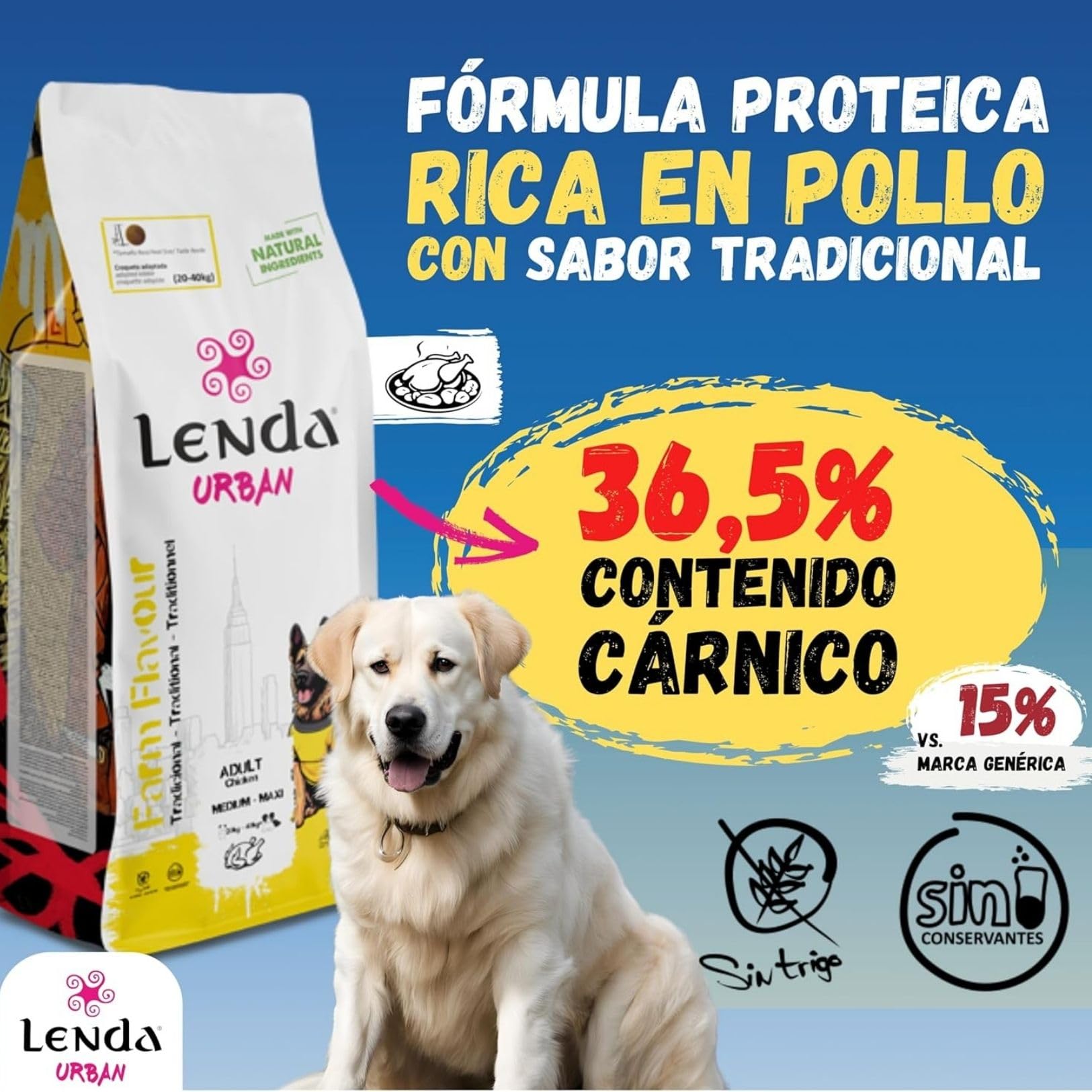 Lenda Urban Farm Flavour 15 kg Pollo - Pienso para Perros Razas Grandes y Gigantes - Comida para Perros para Articulaciones Fuertes con Condroprotectores Glucosamina Condroitina y Aceite de Pescado