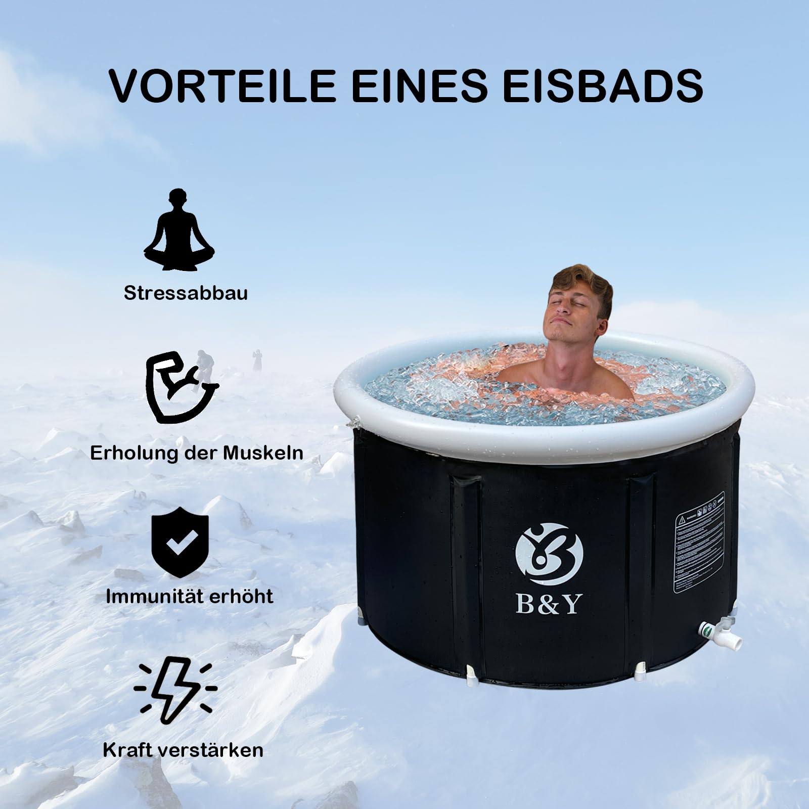 B&Y Baignoire pliable pour adulte - 89 x 55 cm - Bain de glace gonflable pour athlètes et sportifs - 342 l - Pour thérapie par eau froide