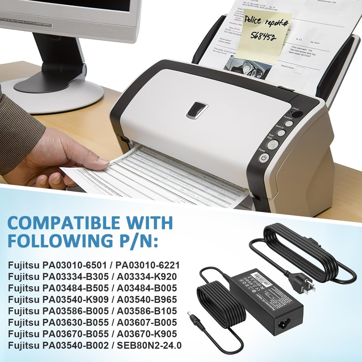 List of compatible Fujitsu part numbers for the power adapter.