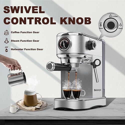 Miniatura 2 de Máquina de café expreso de 20 bares, cafetera de café con espumador de leche, cafetera profesional de acero inoxidable con tanque de agua de 37