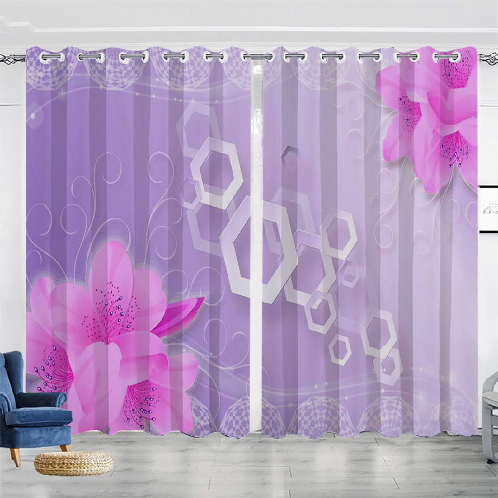 Vorhang Blickdicht Verdunklungsvorhänge Gardienen 2-SetBlume 150x166cm