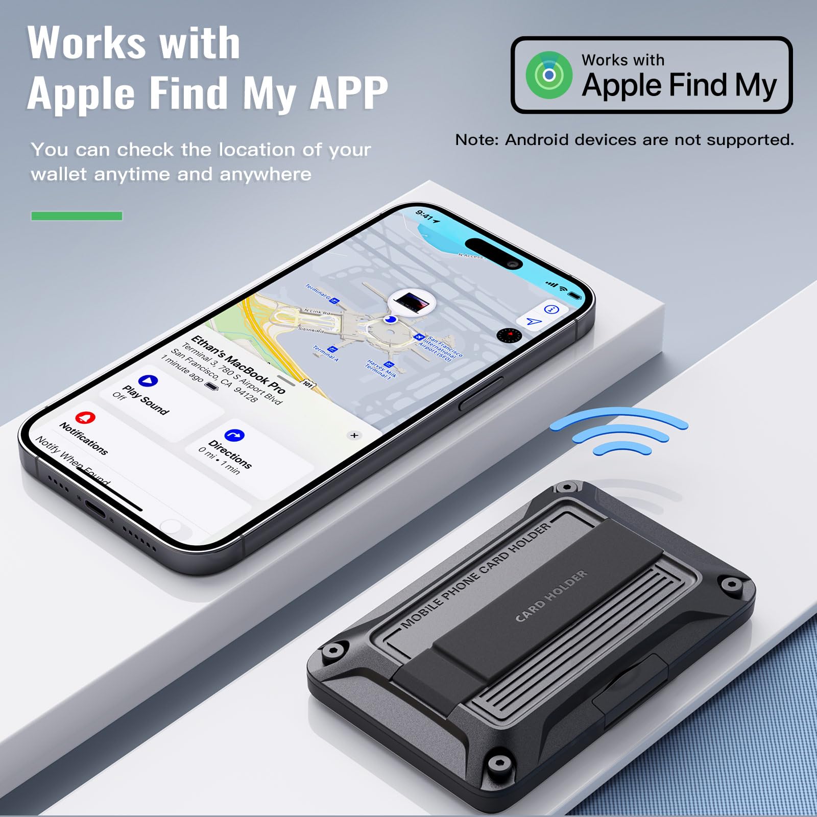 ZtotopCases Soporte para Tarjetas Compatible con MagSafe Wallet, Compatible con Find My, Billetera Magnética para iPhone 16/15/14/13/12 Serie, para 3 Tarjetas, Negro
