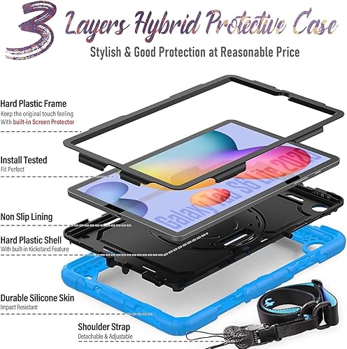 Miniatura 8 de HXCASEAC Funda para Galaxy Tab S6 Lite 20202022 (SM-P613P619P610P615), Samsung S6 Lite con soporte para bolígrafo, correa de mano giratoria