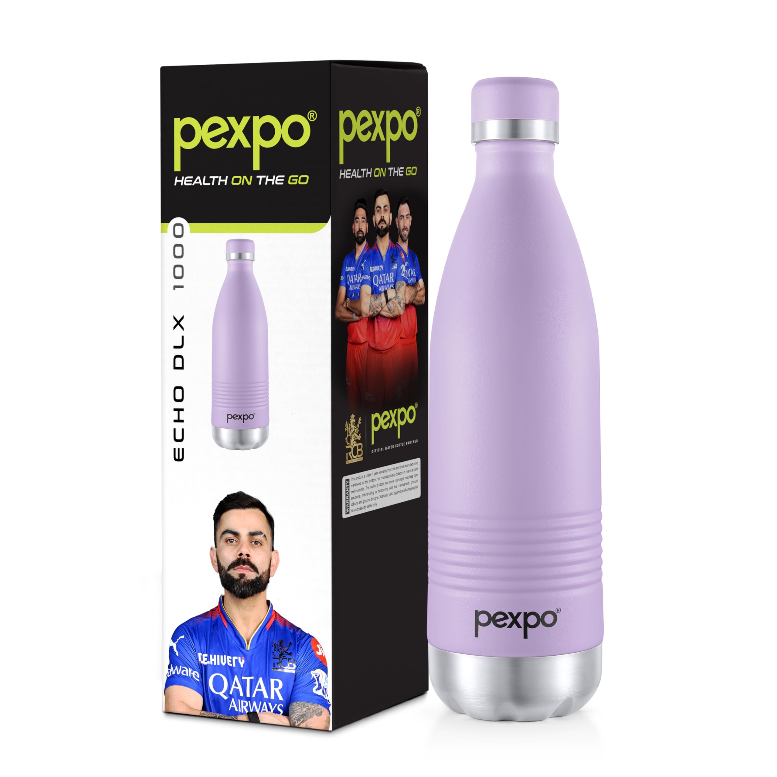 Go24 pexpo Echo Delux Pro 1000 Hot & Cold ISI Certified Flask - 980ml | Stainless Steel Water Bottle-Orchid Purple | Office Bottle | Workout | Travelling | Home|