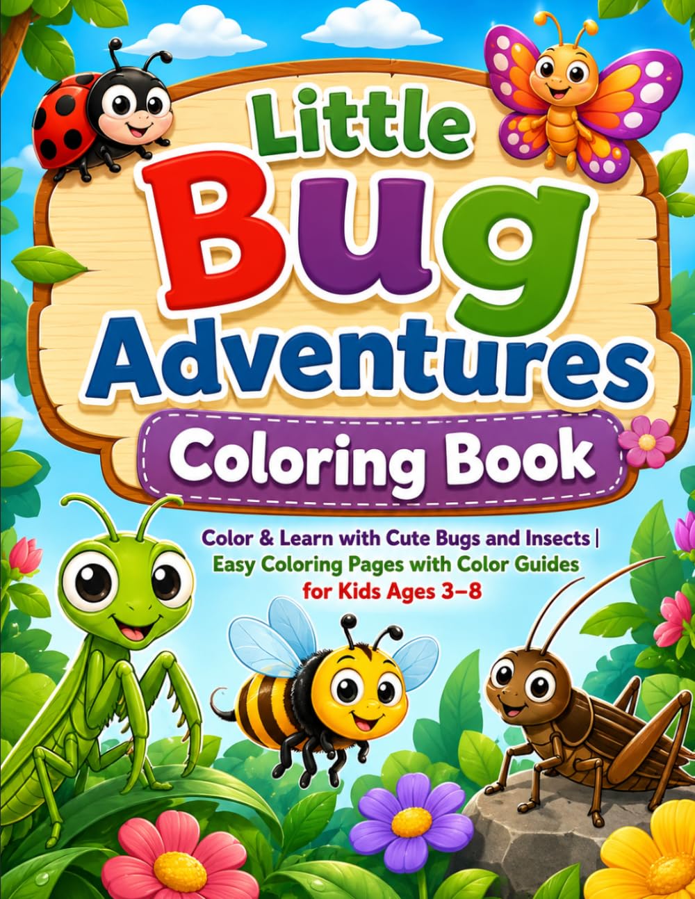 Little Bug Adventures Coloring Book: Color & Learn with Cute Bugs and Insects | Easy Coloring Pages with Color Guides for Kids Ages 3–8 (Happy Kids Coloring Series)