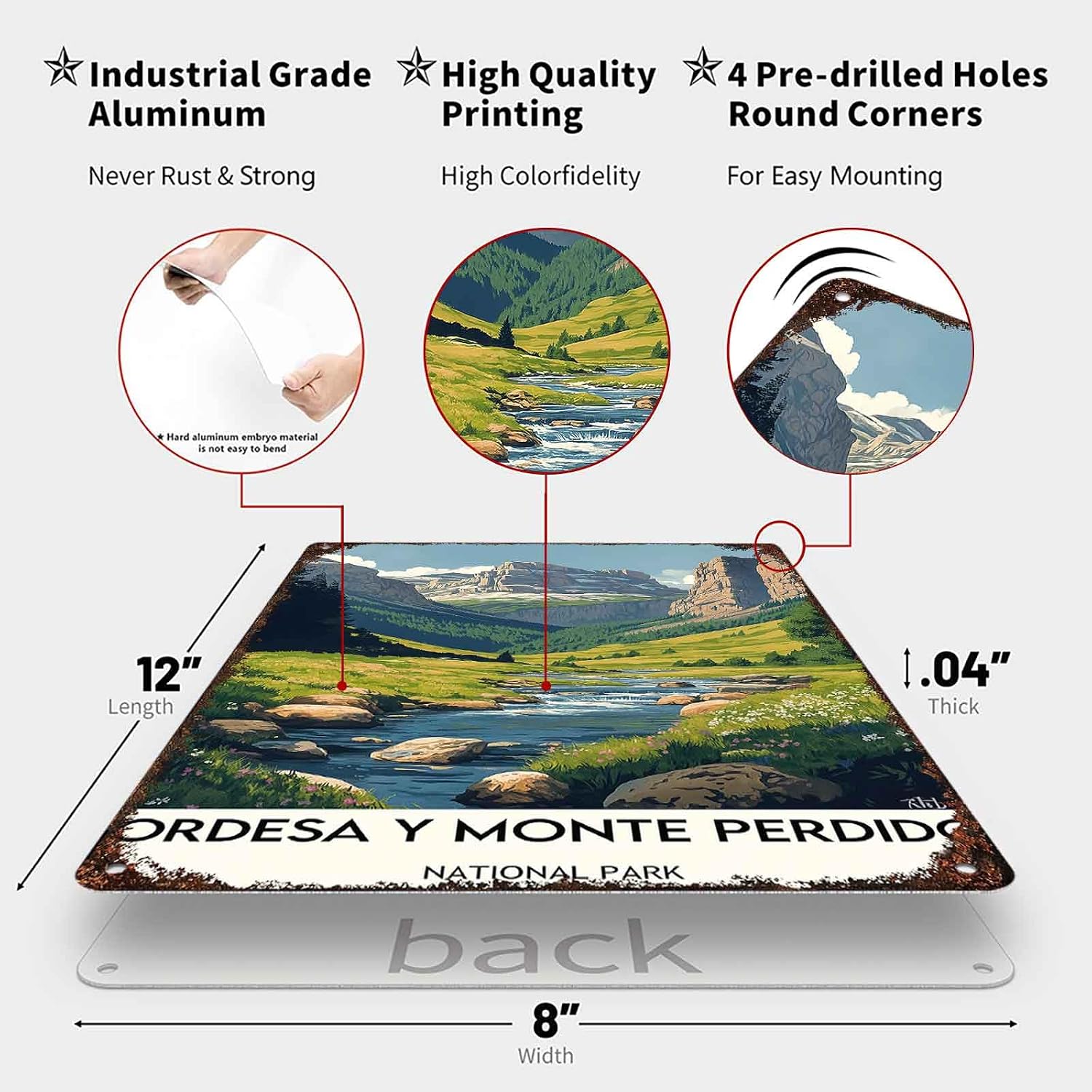 Ordesa Y Monte Perdido Park Vintage Travel Aluminum Metal Sign 8 x 12 Inch image 2