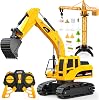 HappyGoLucky Remote Control Digger Toys for 3-12 Year Old Boys Gifts, Boys Toys age 3-8 Christ Mas Gifts for Kids, 2.4Ghz RC Excavator Construction Toy Car with Road Barrier Accessory Lights Truck