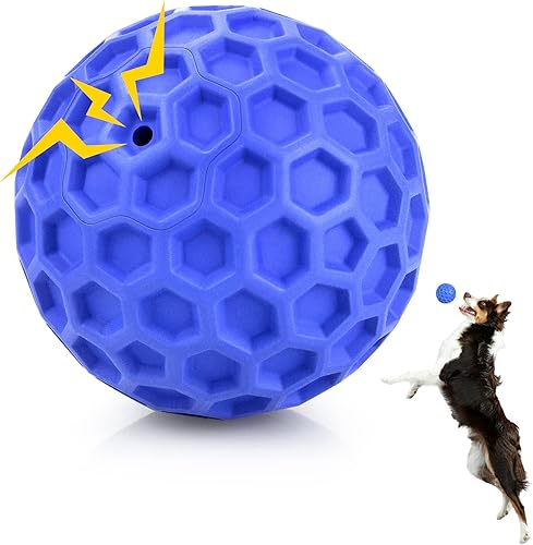 Indestructible Squeaky Dog Balls, Dog Toys for Aggressive Chewers Large Breed for Relieving Anxiety, Tough Dog Chew Toys Balls for Aggressive Chewers, Outdoor Squeaky Dog Toys for Large Dogs(Blue,Large)