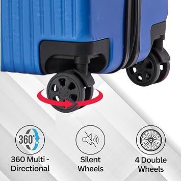 DK Luggage Carry-on 20” Cabin EasyJet, BA, Jet 2 Hard Shell Large Cabin Hand Luggage Approved Suitcase 4 Wheel Spinner ABS30 Blue
