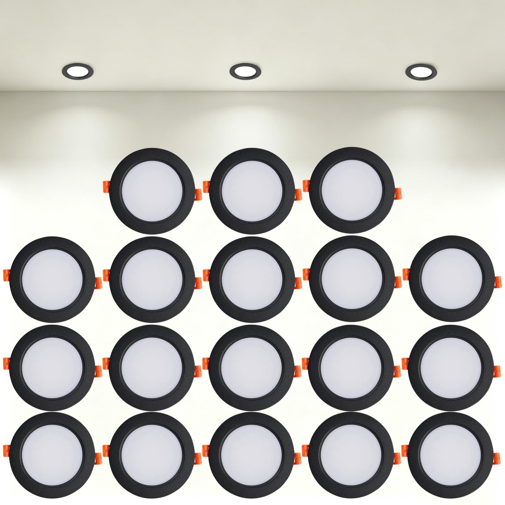 VOGHMOLD 12W Ultra Slim LED Downlight Recessed Ceiling Light 4 inch, 4000K Spot Lights Black Aluminum Trim, Cut Φ110-130mm, AC110-240V Panel Lighting for Office Hallway Closet, 18 Pack
