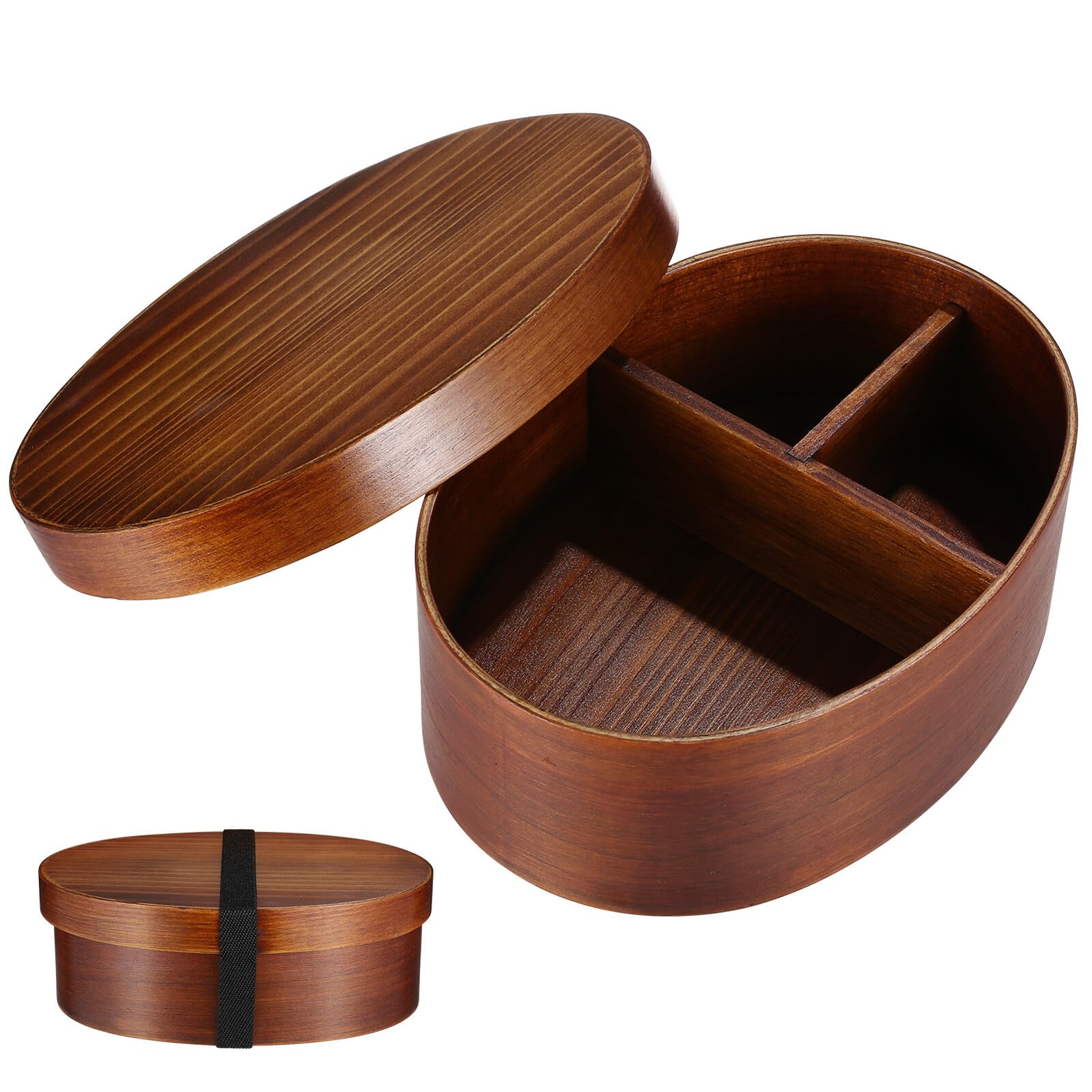 Boîte à Bento Japonerie en Bois 800ml Ronde Style Rétro Facile à Transporter et Sûre pour Déjeuner et Sushi