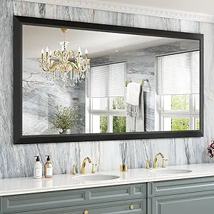 Amorho Black Bathroom Mirror, 72 X36 Inch Thick Metal Framed Wall Mirrors for Over 2 Sinks, Bedroom, Living Room, Entryway, Large Rectangle Wall-Mounted Mirrors.